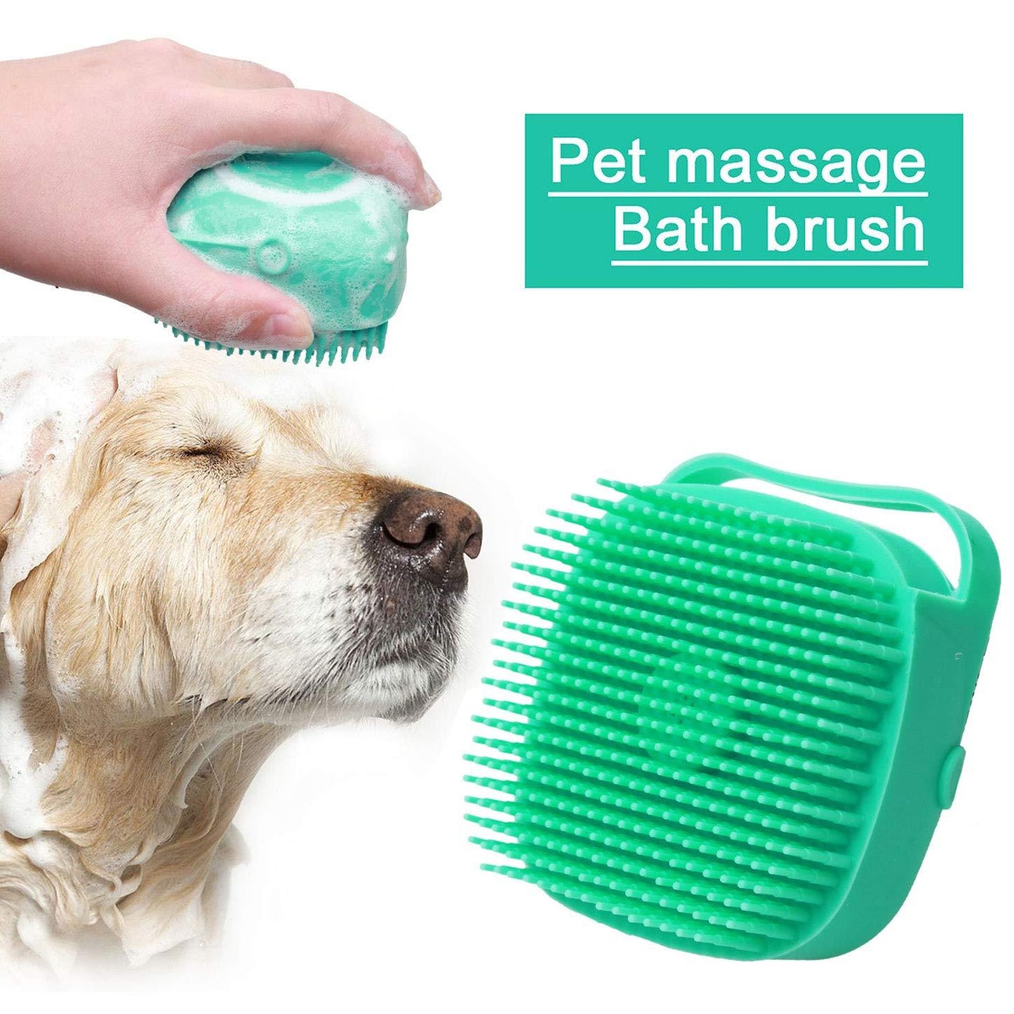 Cepillo Masajeador de Silicona para Baño de Perros y Gatos - Dispensador de Champú