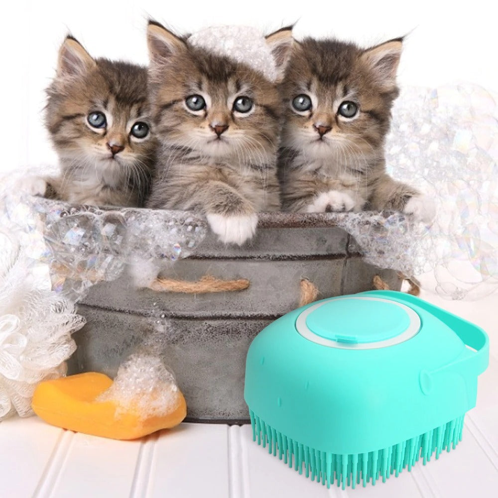 Cepillo Masajeador de Silicona para Baño de Perros y Gatos - Dispensador de Champú