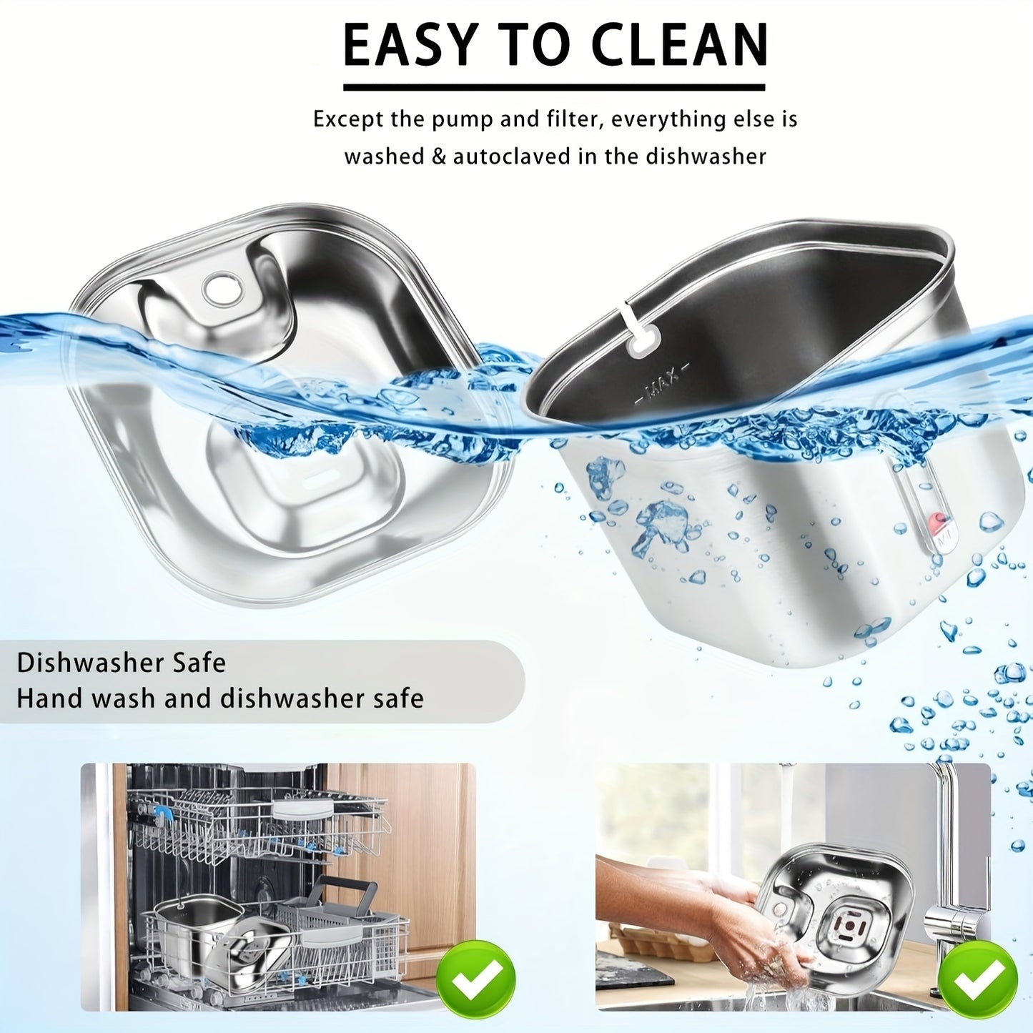 Fuente de Agua para Gatos de Acero Inoxidable - 2.2L con Bomba Silenciosa y 3 Filtros