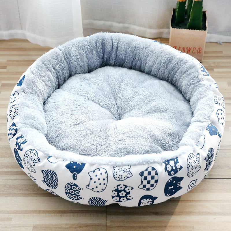 Cama Acolchada Redonda para Perros y Gatos - Suave y Confortable con Relleno de Algodón