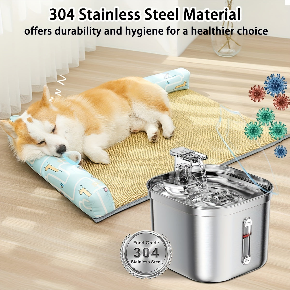 Fuente de Agua para Gatos de Acero Inoxidable - 2.2L con Bomba Silenciosa y 3 Filtros