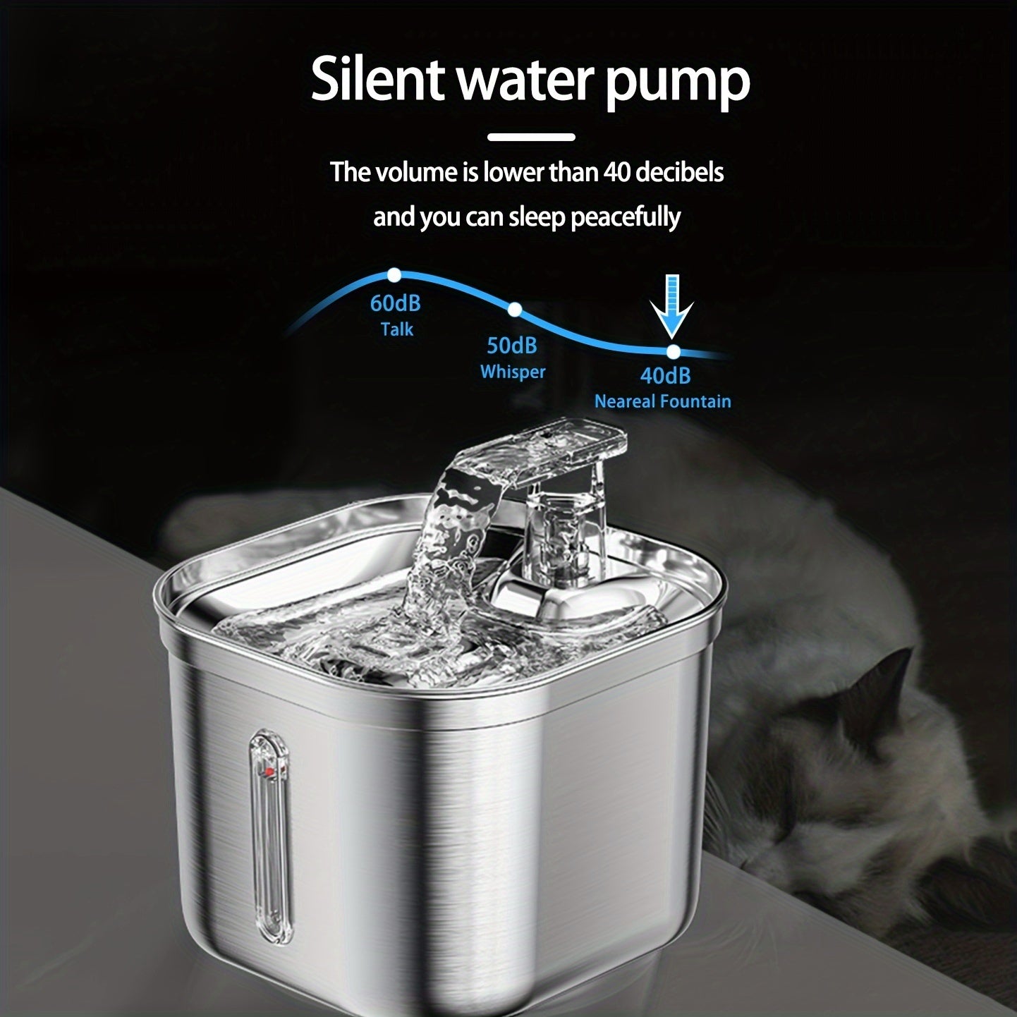 Fuente de Agua para Gatos de Acero Inoxidable - 2.2L con Bomba Silenciosa y 3 Filtros