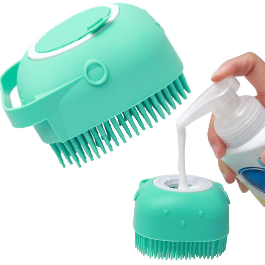 Cepillo Masajeador de Silicona para Baño de Perros y Gatos - Dispensador de Champú
