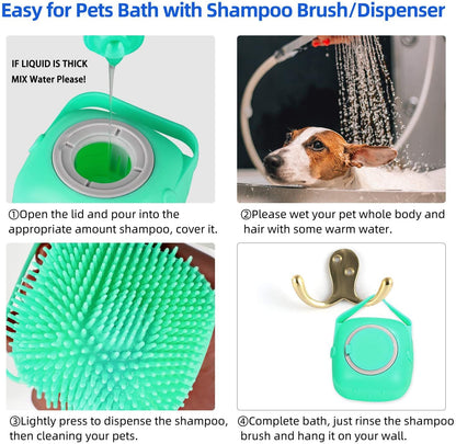 Cepillo Masajeador de Silicona para Baño de Perros y Gatos - Dispensador de Champú