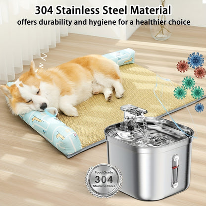 Fuente de Agua para Gatos de Acero Inoxidable - 2.2L con Bomba Silenciosa y 3 Filtros