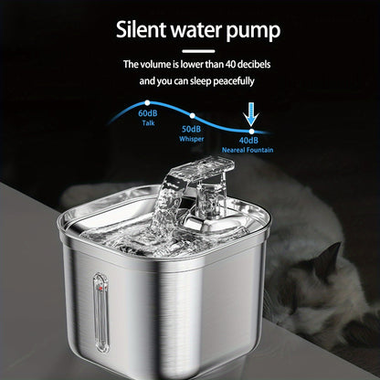 Fuente de Agua para Gatos de Acero Inoxidable - 2.2L con Bomba Silenciosa y 3 Filtros