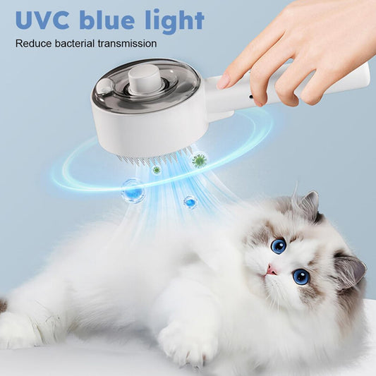 Cepillo Eléctrico 4 en 1 para Gatos - Vapor, Masaje, Spray y Eliminación de Pelo